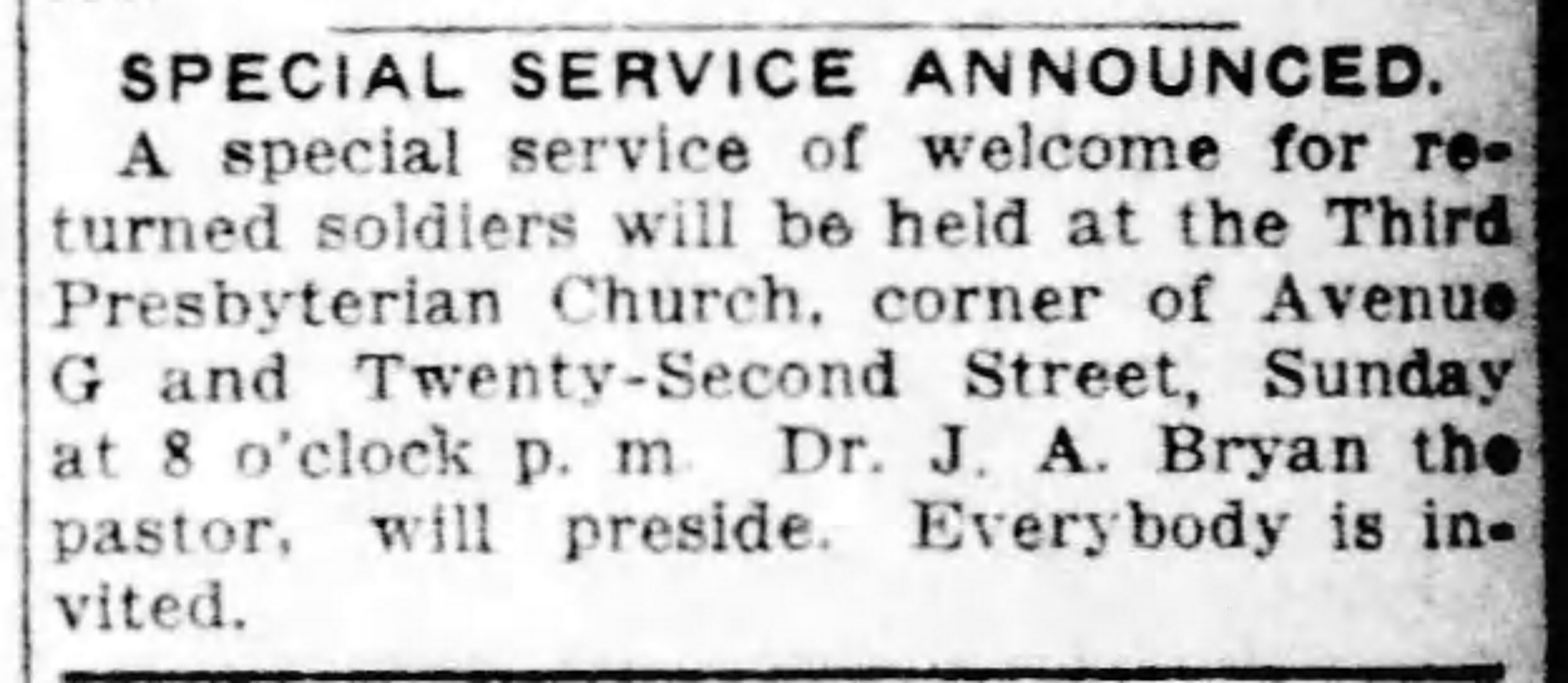 Special Services Announced